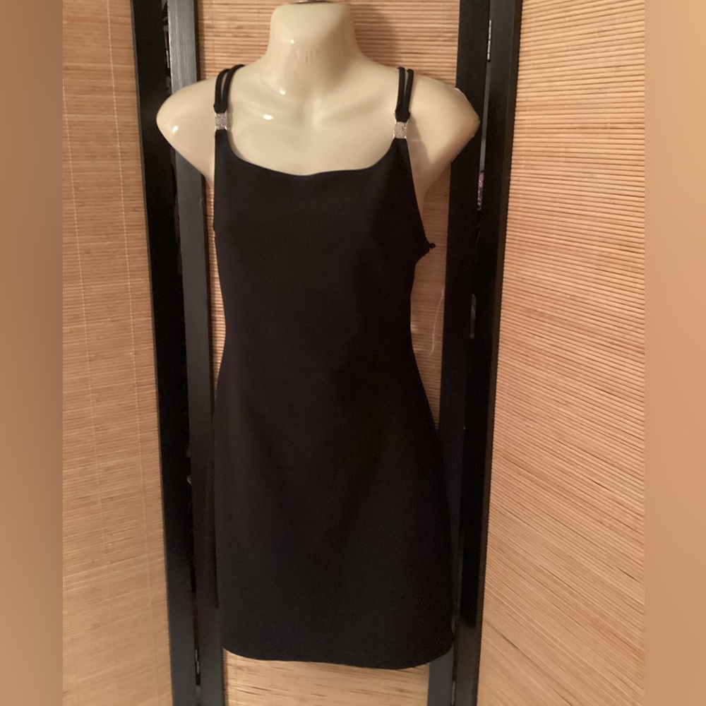 NWT Vintage Y2K XOXO Cocktail Dress S Black Elegant LBD rhinestones